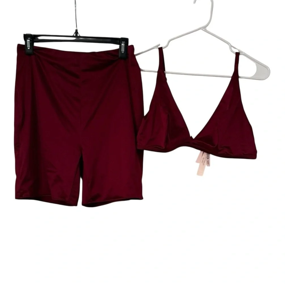 SoSleek™ Triangle Bralette & Short Set | Sangria Red